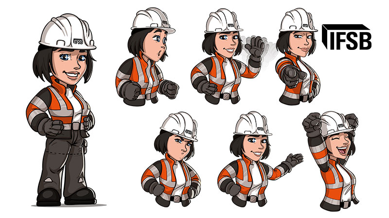 Concept de mascotte et attitudes pour centre de formation BTP