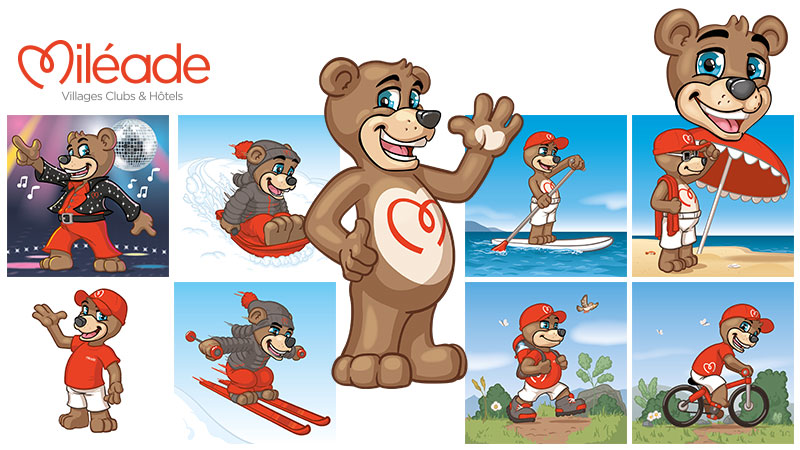Concept de mascotte et mises en scène pour Mileade, clubs villages et hotels