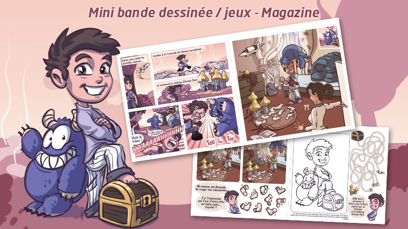 Mini bande dessinée et jeux pour magazine jeunesse