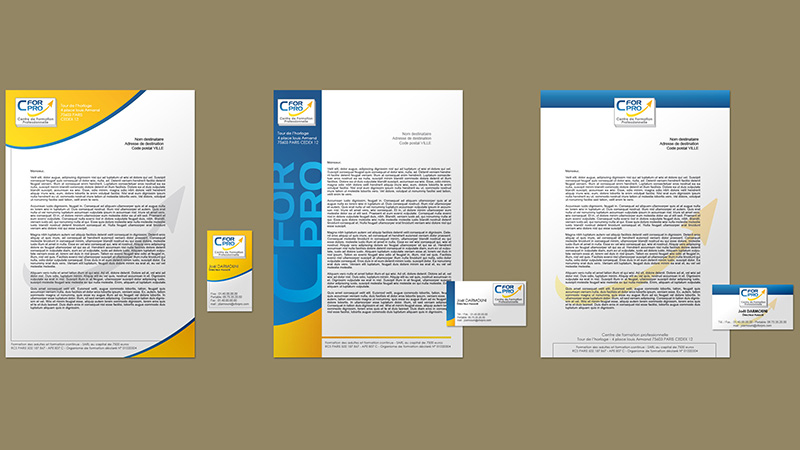 Exemples de propositions de cartes de visites avec entêtes de lettre